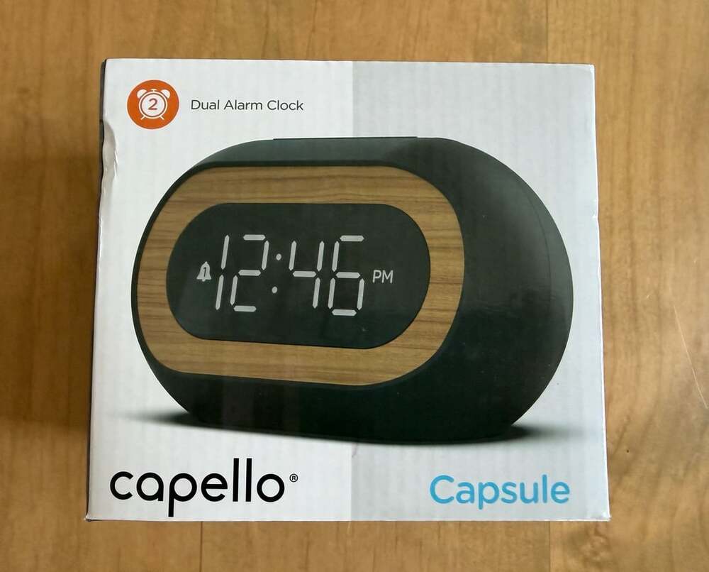 Capello Capsule Dual Alarm Clock Black Wood Accent New